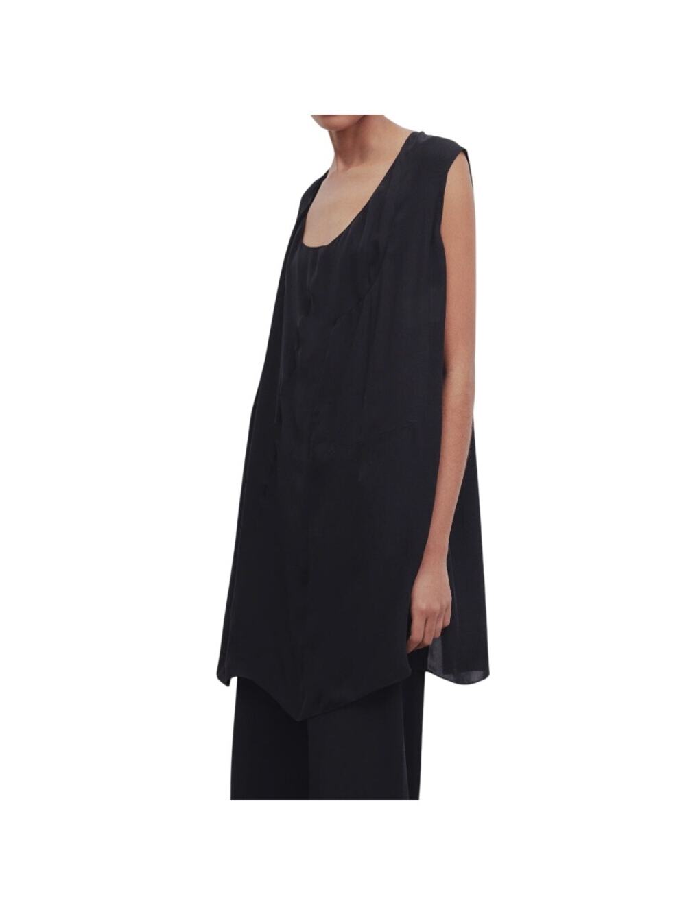 The Row Bacco Tunic Misshapen Silk XS Black Pockets sheer open back split shirt